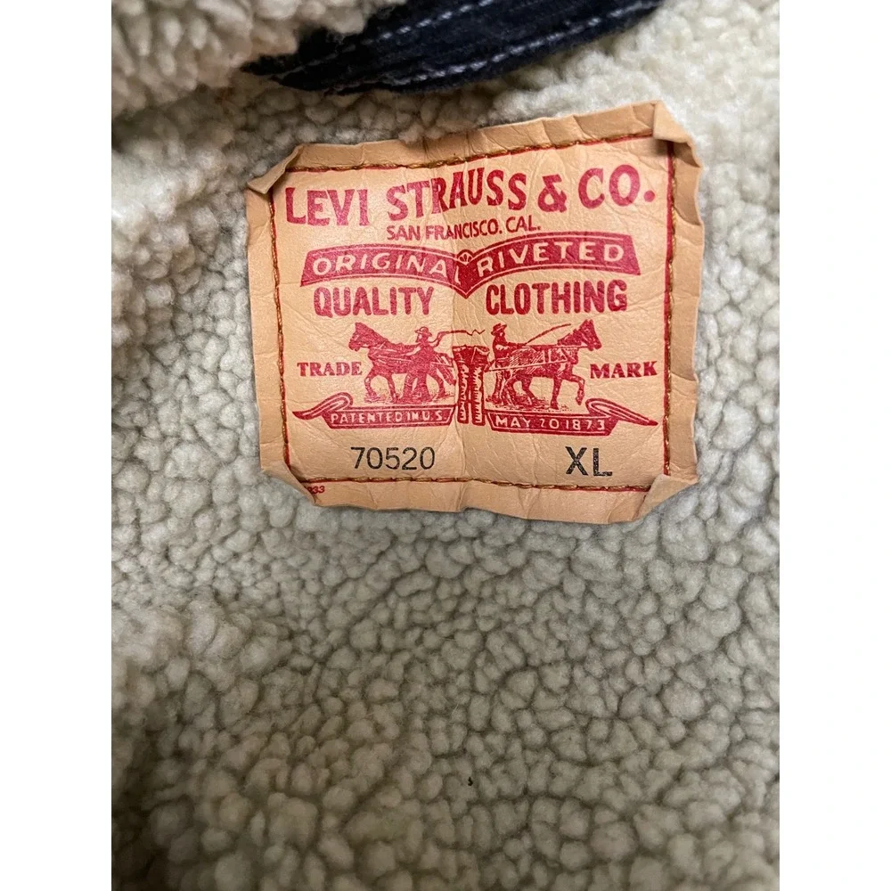 Vintage Levis Mens 70520 Sherpa Lined Corduroy Trucker Jacket Blk XL 100% Cotton - Picture 5 of 15